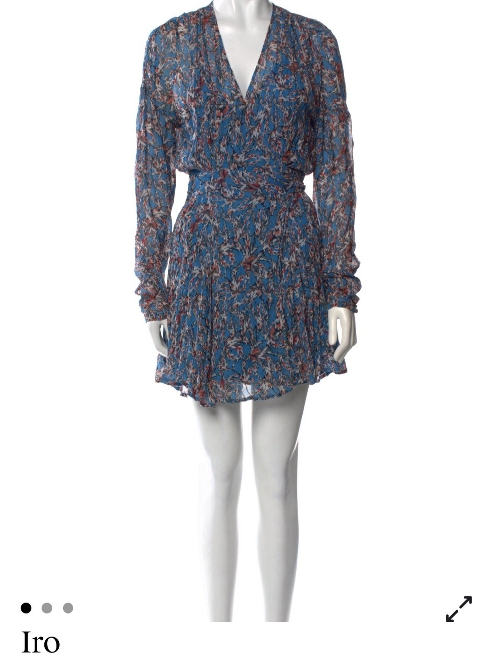 IRO Blue Floral Long-Sleeve Wrap Mini Dress